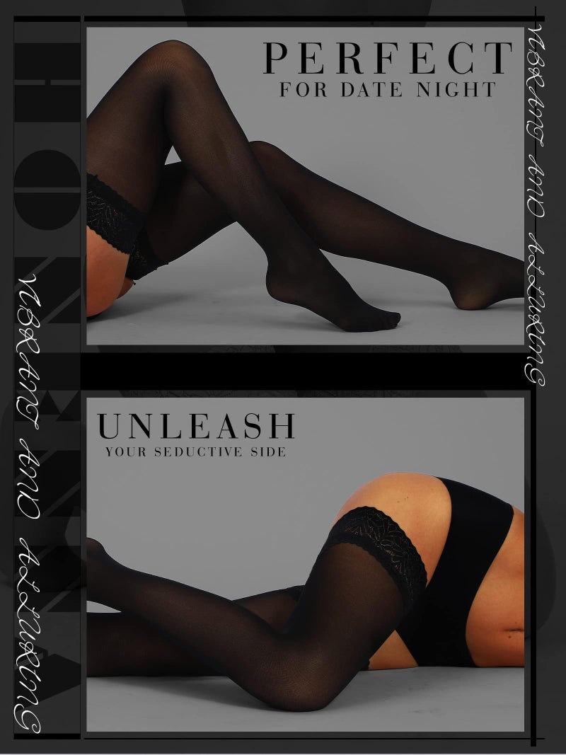 HONENNA Semi Sheer Stay Up Lingerie Thigh High Stockings Lace Top Size A-F, 1-2 Pairs - Image 5